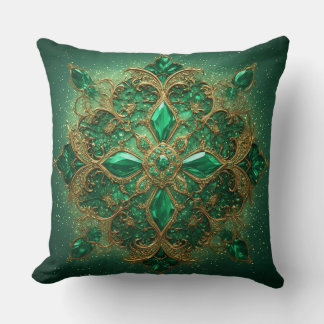 Coussin Bijou riche ornemental géométrique or vert