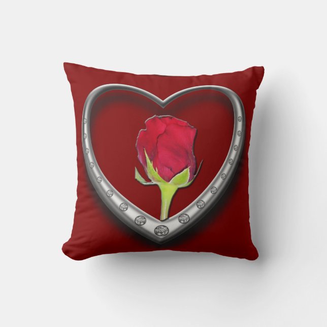 Coussin Bijoux en argent Saint-Valentin Coeur avec Rose ro (Recto)