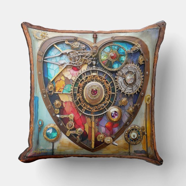 Coussin Bijoux Et Vitrail Coeur Série Steampunk (Recto)