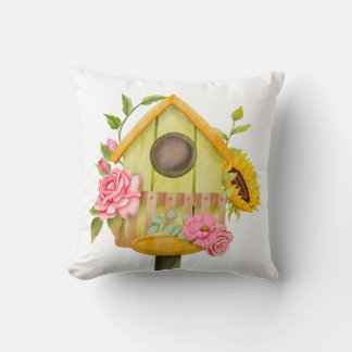 Coussin Bird House avec tournesol et Rose