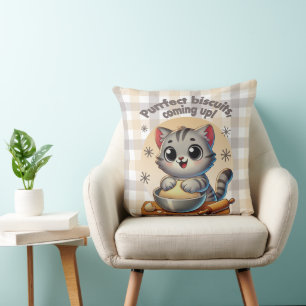 Coussin "Biscuits parfaits, en route" Chat qui pétrit