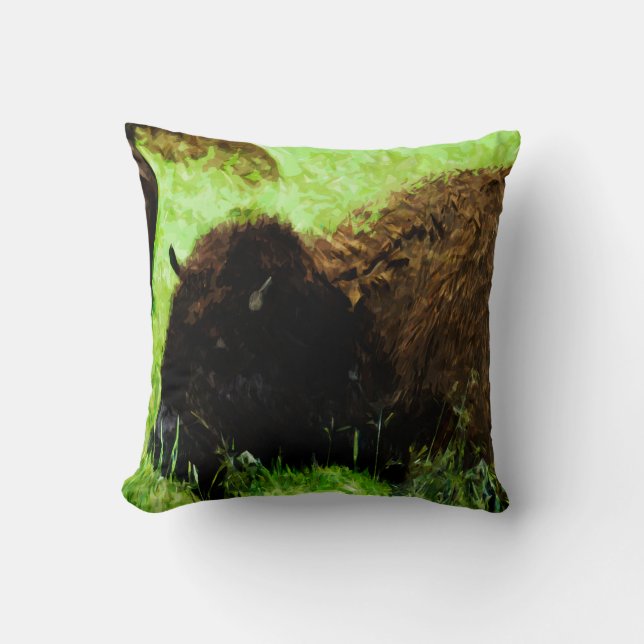 Coussin Bison américain sauvage Impressionnisme Abstrait (Recto)
