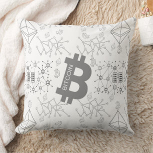 Coussin Bitcoin argent numérique Cryptomonnaie Motif blanc