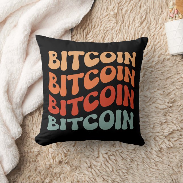 Coussin Bitcoin Wavy Text Style Crypto Typographie Design (Couverture)