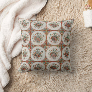 Coussin Bla à motif de carreaux de terracotta floraux vint