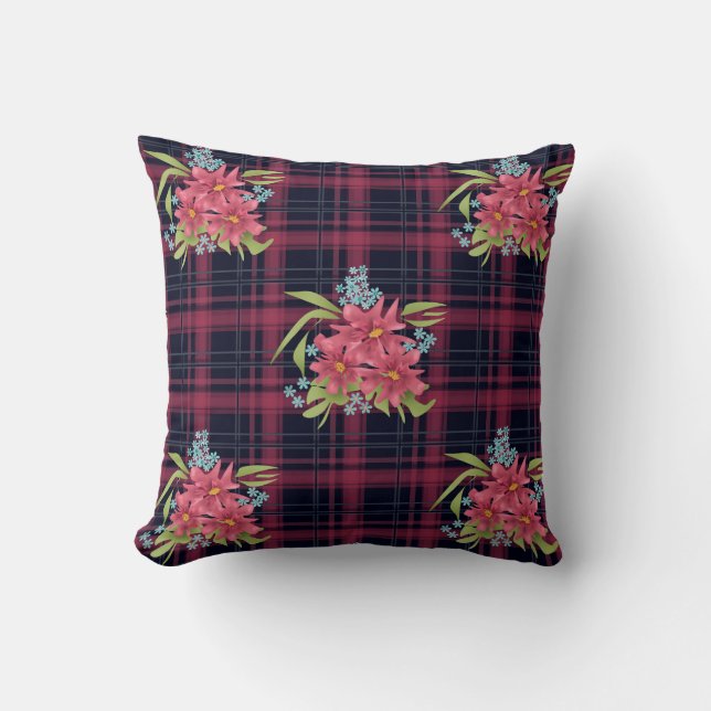 Coussin Bla fleurie fleurie de tartan sans à damiers (Recto)