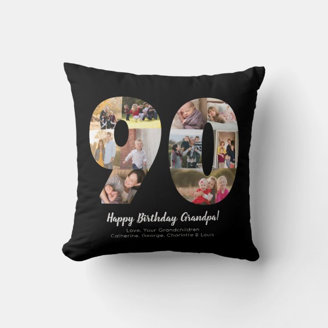 Coussin Black 90th Numéro Photo Collage de voeux personnal (Recto)
