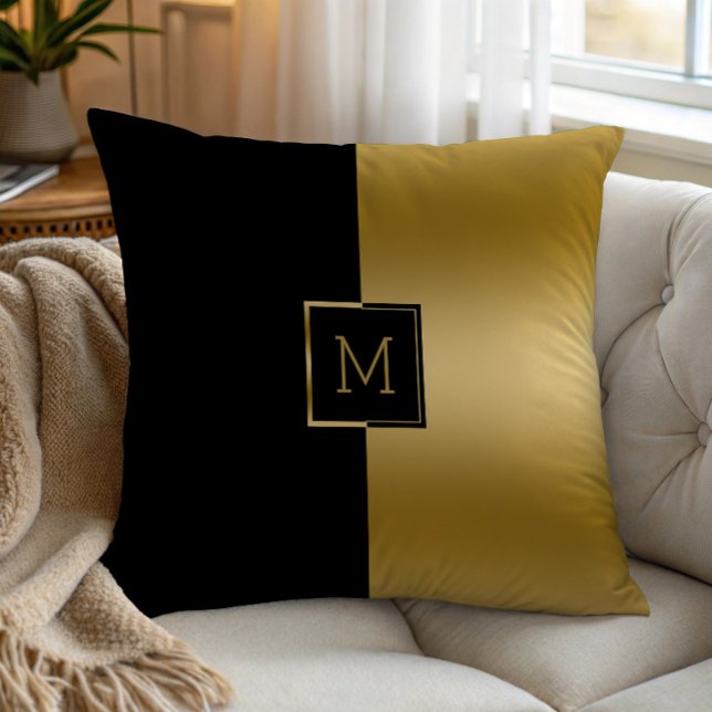 Coussin Black and gold split-screen geometric design (Créateur téléchargé)