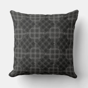 Coussin Black and gray tartan plaid mosaic throw pillow