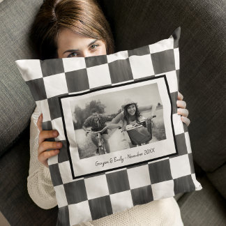 Coussin Black and White Check Personalized Photo