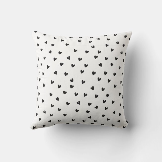 Coussin Black and White Hearts Pattern Monochrome (Verso)