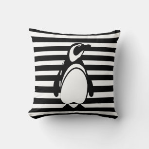 Coussin Black and White Penguin and Stripes