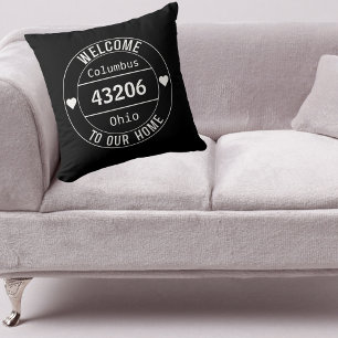 Coussin Black and White Welcome to Our Home Zip Code 