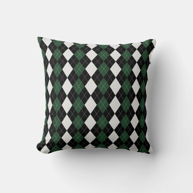Coussin Black & BRIT. JACQUARD de Motif de diamants VERTS (Recto)