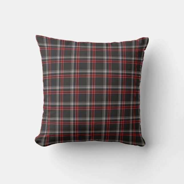 Coussin Black Burgundy White Plaid Classic Throw Pillow (Recto)