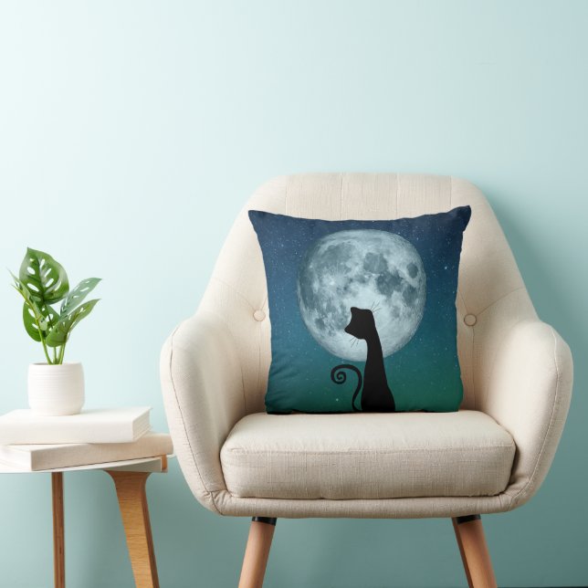 Coussin Black Cat In Moonlight Throw Pillow (Chaise)
