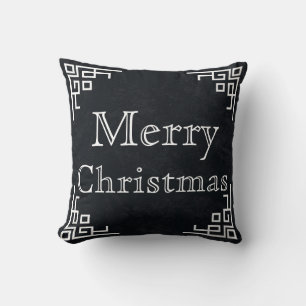 Coussin Black Chalkboard White Swirl Joyeux Noël