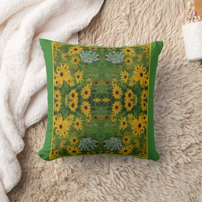Coussin Black Eyed Susan Daisy Flower Peinture Abstraite (Couverture)