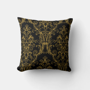 Coussin Black Gold Outline 2 Floral Damask