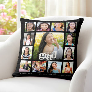 Coussin Black Graduation K-12 Bold Modern Photo Collage