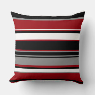 Coussin Black, Gray Red and White Stripes