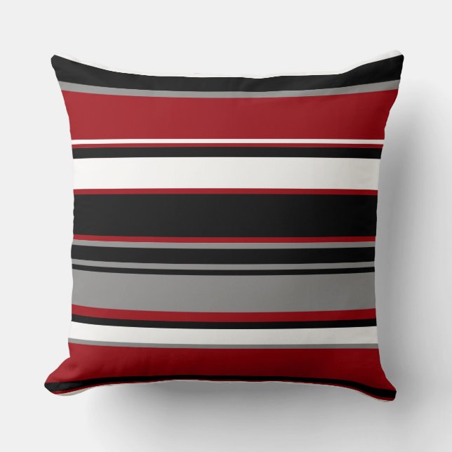 Coussin Black, Gray Red and White Stripes (Recto)