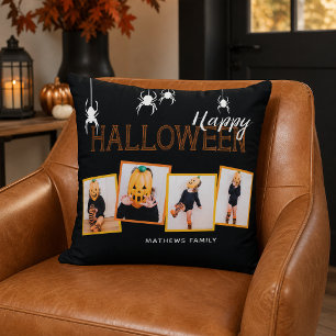 Coussin Black Happy Halloween Photo Collage Araignées