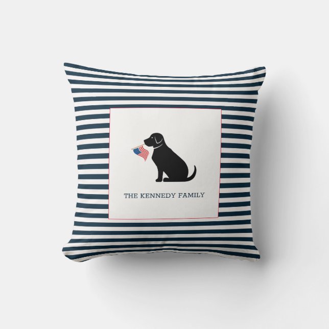 Coussin Black Lab American Flag Nom de famille personnalis (Recto)