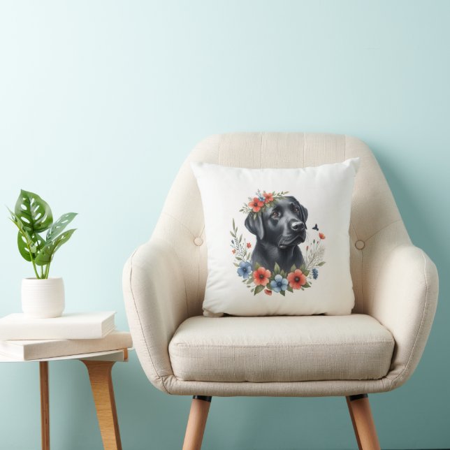 Coussin Black Lab Floral (Chaise)