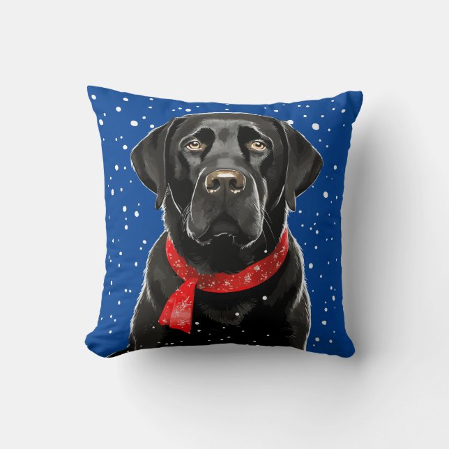 Coussin Black Labrador Holiday Blue Winter Jailleur d'hive (Recto)