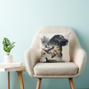 Coussin Black Labrador Retriever et Canards