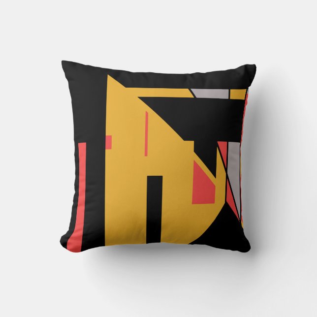 Coussin Black Red Grey sur Gold Sud-Ouest Look Abstrait (Recto)
