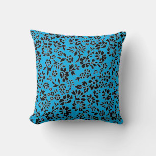 Coussin Black & Sky Blue Flowers