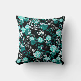 Coussin Black Turquoise & Blanc Rose Motif tendance