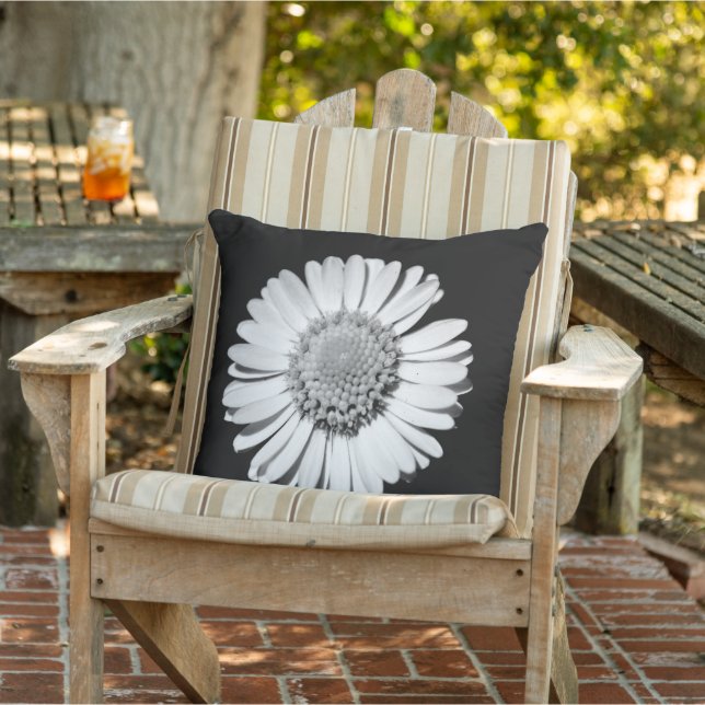 Coussin Black White Daisy Floral Art Photographie botaniqu (Chaise)