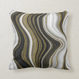 Coussin Black White & Gold Chic Swirl Modern    AbstractTh