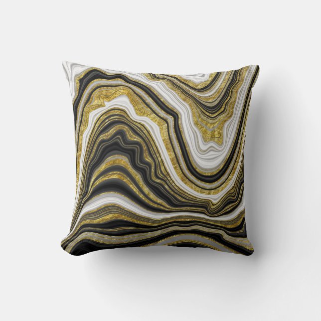 Coussin Black White & Gold Chic Swirl Moderne Abstrait   (Recto)