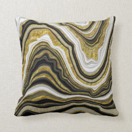 Coussin Black White & Gold Chic Swirl Moderne Abstrait  