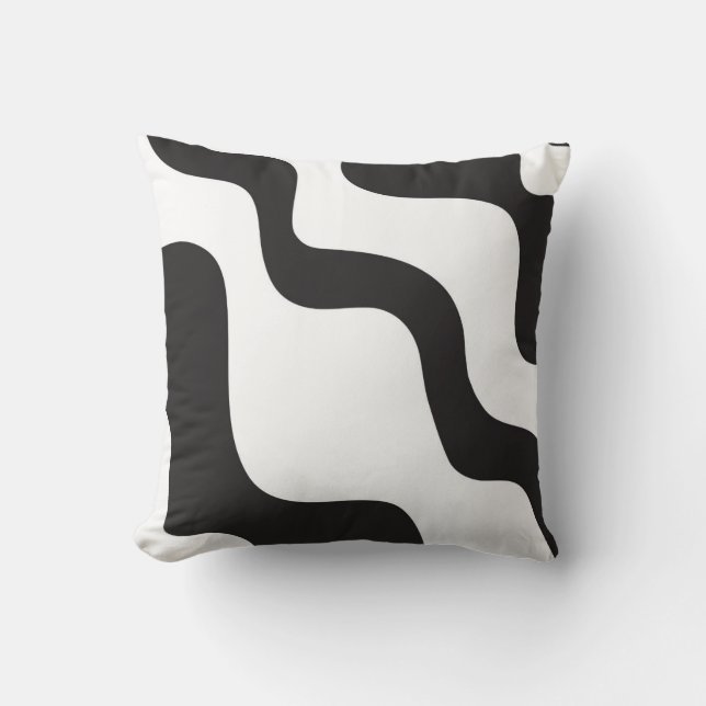 Coussin Black & White Wave Abstrait Art moderne chic (Recto)