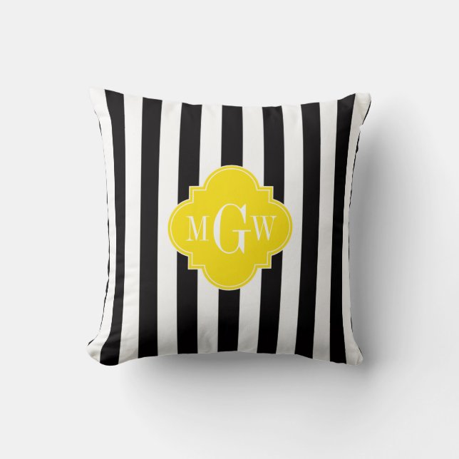 Coussin Black Wht Stripe Brt Yellow Quatrefoil 3 monogram (Recto)
