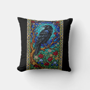 Coussin Blackbird Verre Tiré Corvid Corvid Coraven