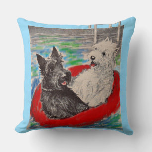 Coussin Blackie et Whitie sur un radeau