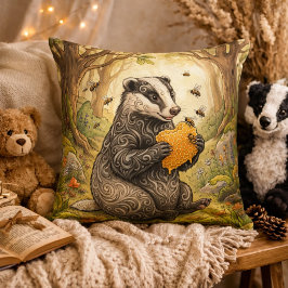 Coussin Blaireau adorable mangeant du miel Animaux de la f