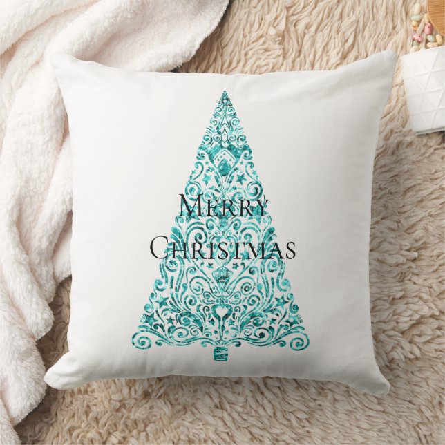 Coussin Blanc Aqua Bleu sapin de Noël (Couverture)