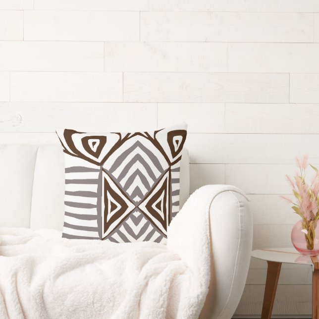 Coussin Blanc brun Tribal Boud Motif Africain (Canapé)