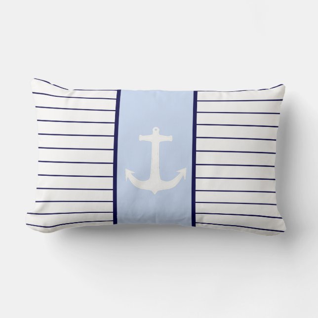 Coussin blanc de capitaine rayures bleues d'Ancre (Recto)