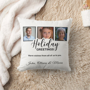 Coussin Blanc de Fêtes 3 Effet Paillettes Photo Noël