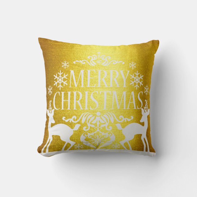 Coussin blanc de Joyeux Noël d'or de Faux (Recto)