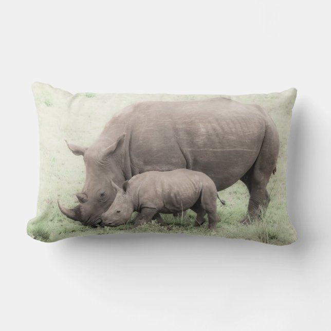 Coussin blanc de rhinocéros et de bébé (Recto)