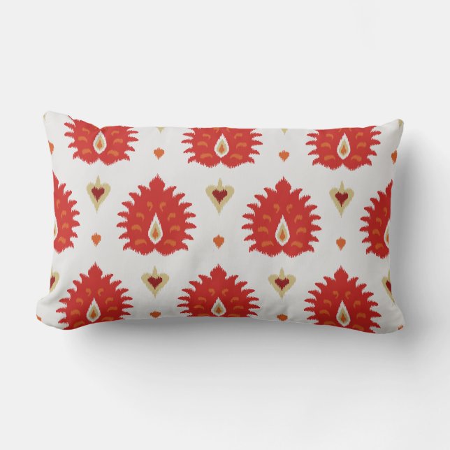 Coussin blanc d'ikat d'or rouge décoratif chic (Recto)